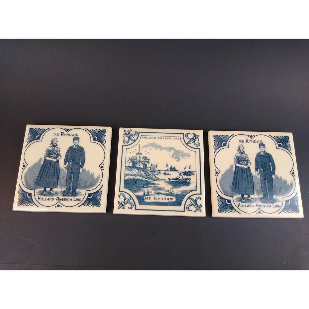 Holland America Coasters Tile Trivets Line Statendam Maasdam Ryndam Veendam Blue